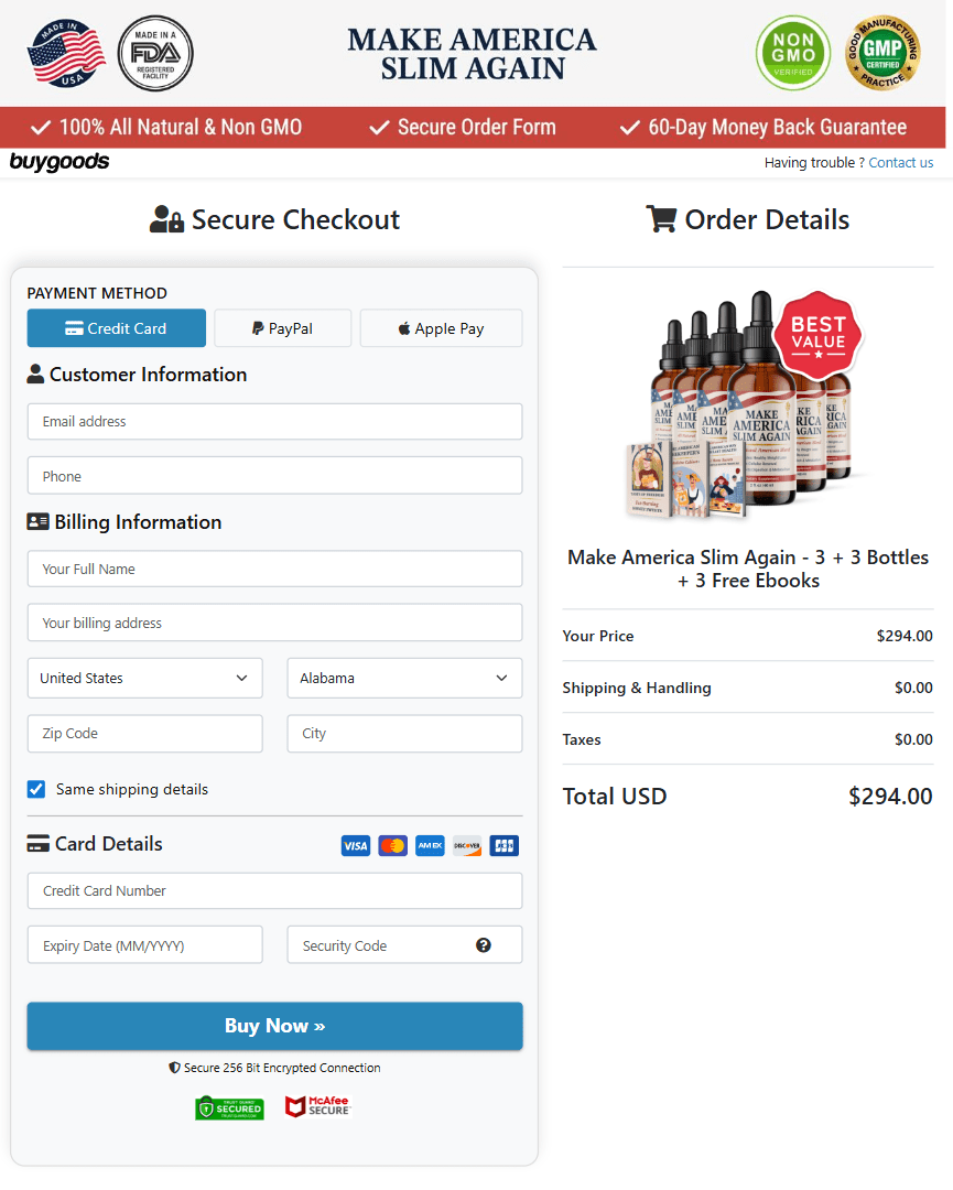 Make America Slim Again order page